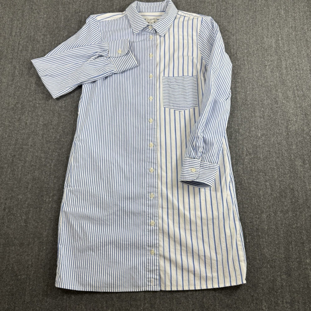J.Crew Women's Size 6 Blue White Stripe Patchwork Shirt Dress Cotton Stretch